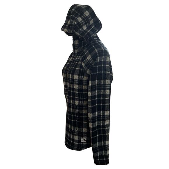 The North Face Black and White Plaid w/ Hood Quarter Zip Pullover Sweater Sz XS - Picture 3 of 9